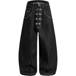 Raw Denim Wide Leg Jeans Unisex Casual Streetwear Vintage Pants 34